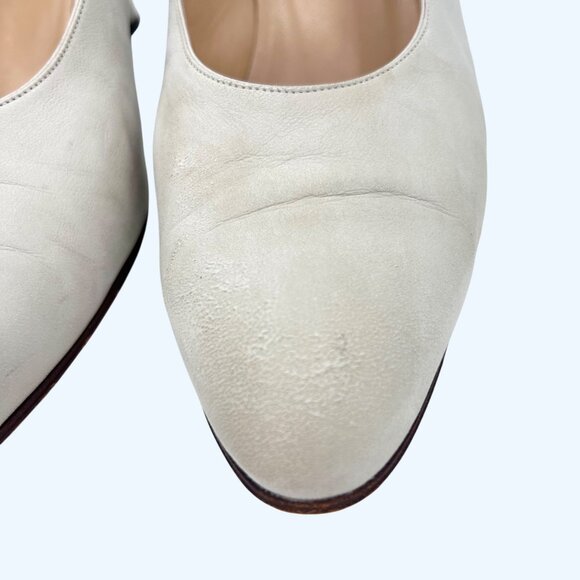 VINTAGE GUCCI IVORY ITALIAN LEATHER HEELS PUMPS SZ 38 B (8) FIT LIKE 7 - Picture 5 of 10